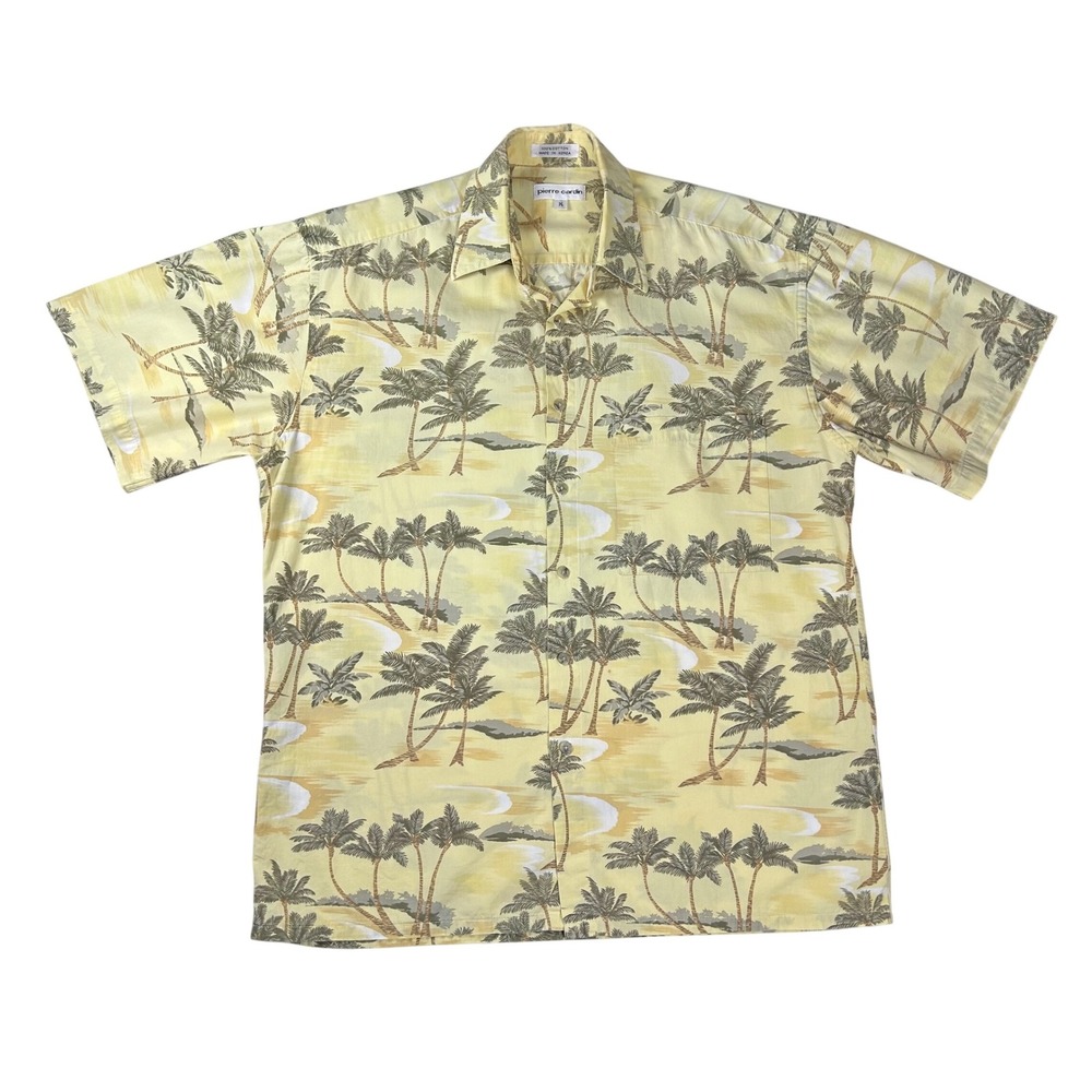 Pierre Cardin Mens Yellow Palm Tree Tropical Cotton Button Down Shirt Mediumโ